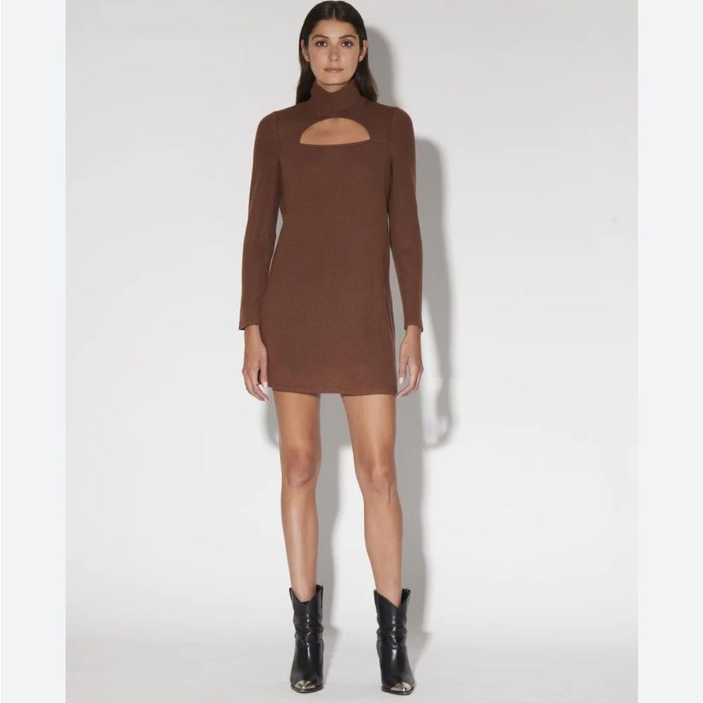 Walter Baker Turtle Neck Cutout Sweater Dress Brown Size M